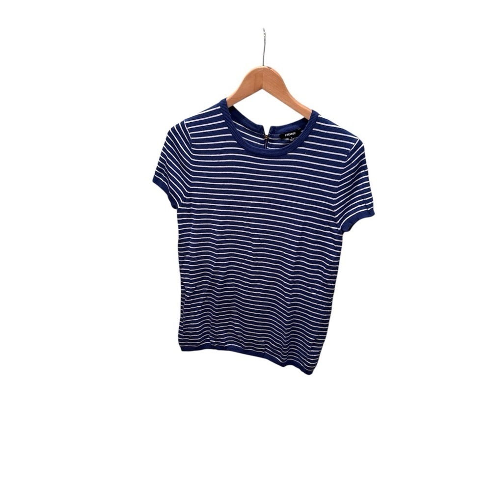 Premise Blue and White Short Sleeve sweater
